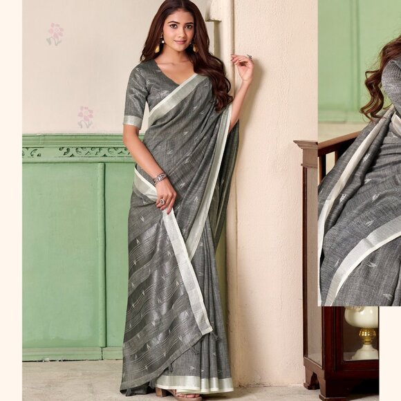 LINEN SILK SAREE - Picture 1 of 12